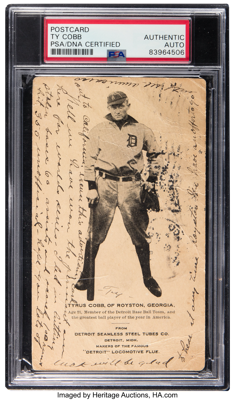 Ty Cobb's Rare Rookie Card with Handwritten Message up for Auction
