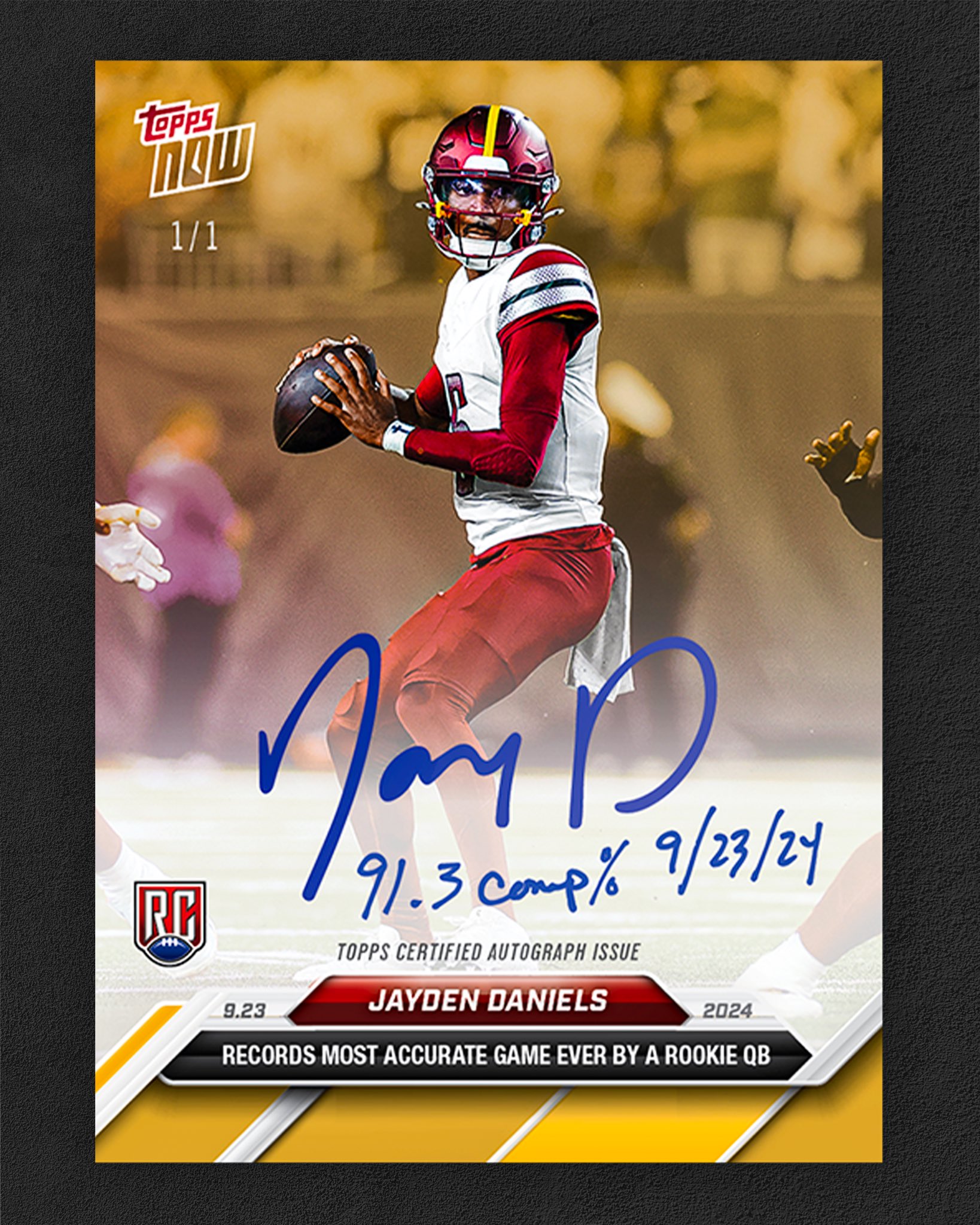 Topps NOW Offering Exclusive Jayden Daniels Rookie Card with 1/1 Autograph and Unique Inscription