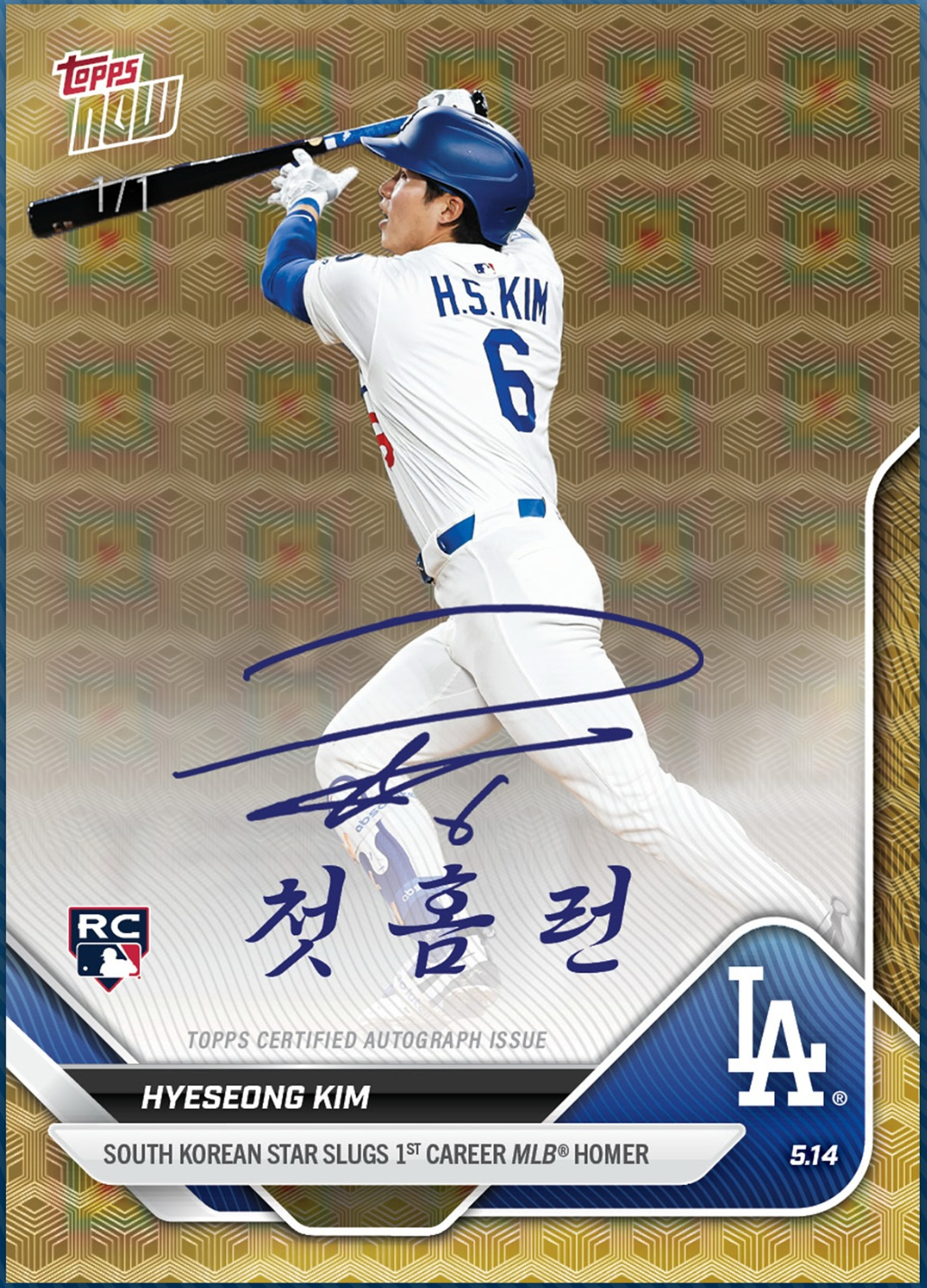 Hyeseong Kim Celebrates First MLB Homer with First-Ever Autograph Card in Topps Now Drop